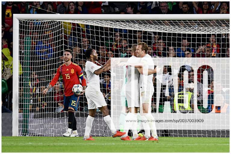 Spain v England UEFA Nations League Raheem Sterling of England (2nd left) celebrates scoring their third goal to make it Spain 0 England 3 during the UEFA Nations League match at the Estadio Benito Villamarin, Seville Content Not Available For UK Newspapers