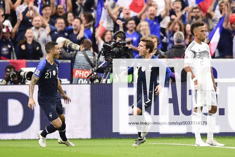 Joie des joueurs de l equipe de France apres le but de Antoine Griezmann (France) FOOTBALL : France vs Allemagne - Ligue des Nations UEFA - St Denis - 16 10 2018 JBAutissier Panoramic