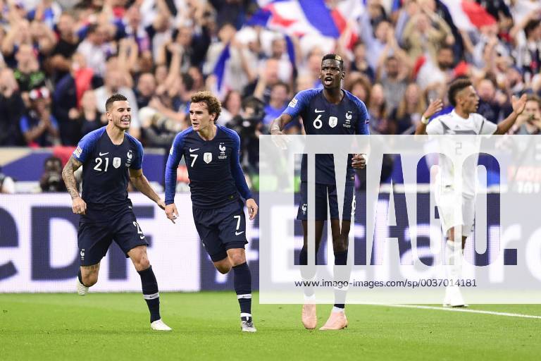 Joie des joueurs de l equipe de France apres le but de Antoine Griezmann (France) FOOTBALL : France vs Allemagne - Ligue des Nations UEFA - St Denis - 16 10 2018 JBAutissier Panoramic