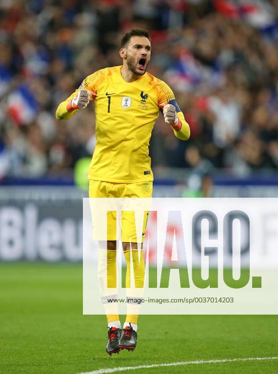 Football UEFA Nations League Group 1 Gameday 4 France Germany at Stade de France Paris Cheers Goalkeeper Hugo Lloris France Goal to the 1 1 DFL and DFB regulations prohibit any use of images as image sequences or quasi video