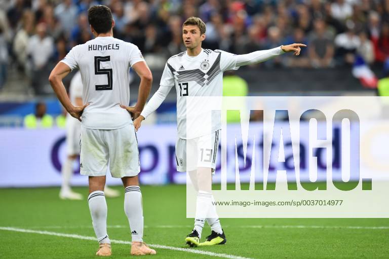 Football UEFA Nations League France Germany on 16 10 2018 at the Stade de France in Paris Mats Hummels Germany front Thomas Müller Germany behind DFB regulations prohibit any use of images as image sequences or quasi video