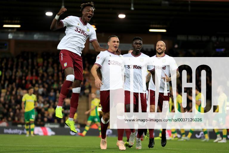 23rd October 2018, Carrow Road, Norwich, England; EFL Championship football, Norwich City versus Aston Villa; James Chester of Aston Villa celebrates with team mates as he scores making it 0-1 in the 19th minute ActionPlus12072543 ShaunxBrooks