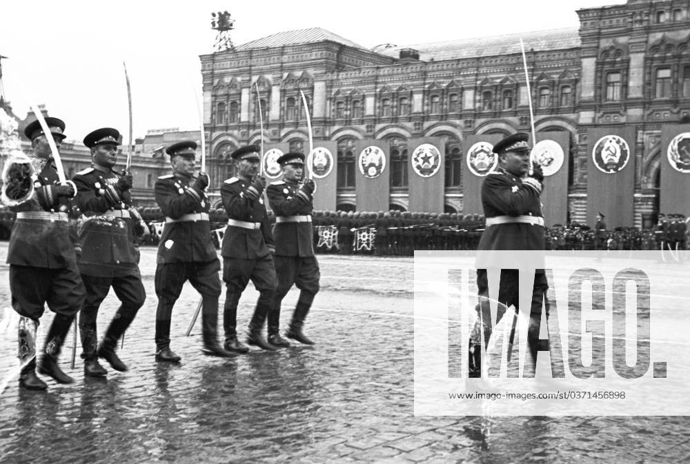 Rodion Malinovsky during Victory Parade 609322 24.06.1945 Marshal of the Soviet Union Rodion Malinovsky and army commanders of the Second Ukrainian Front during the Victory Parade on June 24, 1945 on the Red Square. The Great Patriotic War of 1941-1945. Loskutov Sputnik Moscow Russia