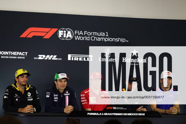 Photo4 LaPresse 25 10 2018 Mexico City,Mexico Grand Prix Formula One Mexico 2018 In the pic press conference PK Pressekonferenz Carlos Sainz Jr (ESP) Renault Sport F1 Team RS18 Sergio Perez (MEX) Racing Point Force India F1 VJM11 Kimi Raikkonen (FIN) Scuderia Ferrari SF71H Max Verstappen (NED) Red Bull Racing RB14 Pierre Gasly (FRA) Scuderia Toro Rosso STR13