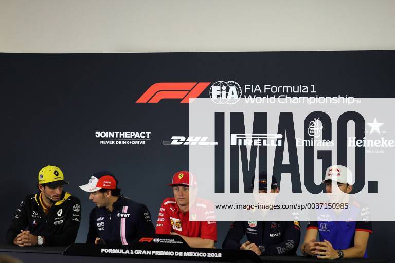 Photo4 LaPresse 25 10 2018 Mexico City,Mexico Grand Prix Formula One Mexico 2018 In the pic: press conference PK Pressekonferenz Carlos Sainz Jr (ESP) Renault Sport F1 Team RS18 Sergio Perez (MEX) Racing Point Force India F1 VJM11 Kimi Raikkonen (FIN) Scuderia Ferrari SF71H Max Verstappen (NED) Red Bull Racing RB14 Pierre Gasly (FRA) Scuderia Toro Rosso STR13