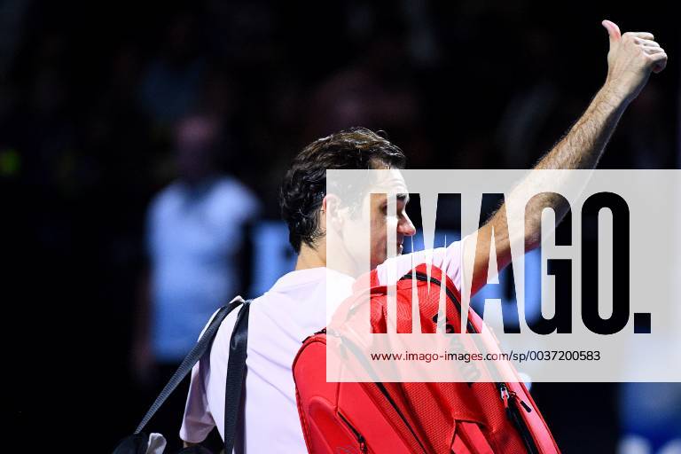 27th October 2018, St Jakobshalle, Basel, Switzerland; ATP Tennis Herren World Tour, Swiss Indoor Tennis, mens singles semi-final; Roger Federer (SUI) celebrates his victory over Daniil Medvedev (RUS) in the semi final ActionPlus12074185 DavidxEmm
