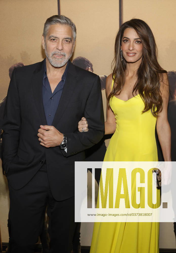 BEVERLY HILLS, CA - DECEMBER 11: George Clooney and Amal Clooney at the LA Premiere Of The Boys In The Boat on December 11, 2023 at the Samuel Goldwyn Theater in Beverly Hills, California.