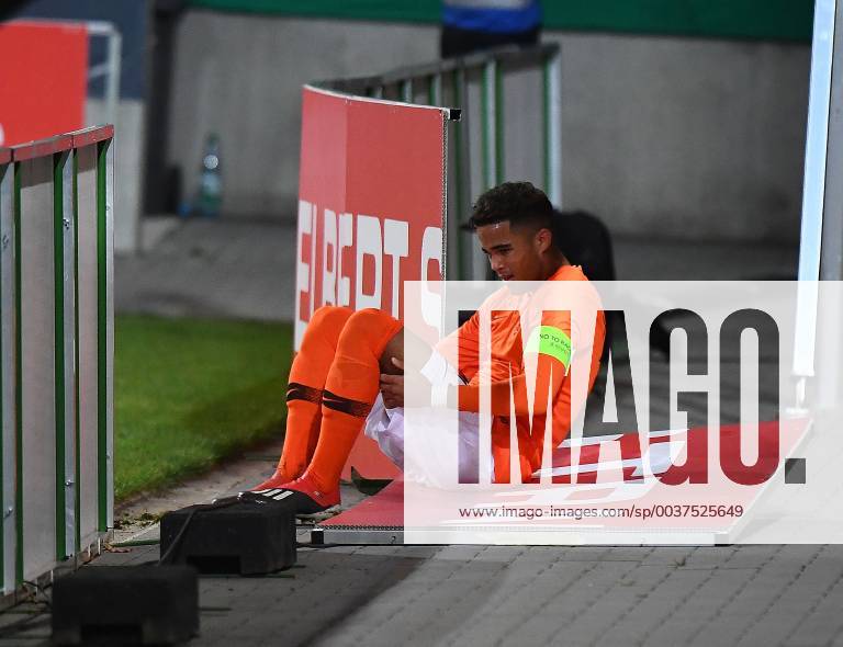 Football test match U21 Germany Netherlands v l Justin Kluivert Netherlands U21 lies on the advertising board Offenbach am Main