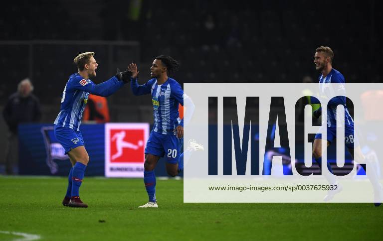 Football DFL 1 Bundesliga Berlin 24 11 2018 Olympiastadion Berlin Season 2018 2019 Hertha BSC geg TSG 1899 Hoffenheim 3 3 Scorers Valentino LAZARO BSC 20 vlnr Arne MAIER Hertha BSC 23 Valentino LAZARO BSC 20 Fabian LUSTENBERGER Hertha BSC 28 Photo Eberhard Thonfeld camera 4 Gemaeß the DFL regulations prohibit the use of photographs as image sequences and or quasi video DFL regulations prohibit any use of photographs as image sequences and or quasi video