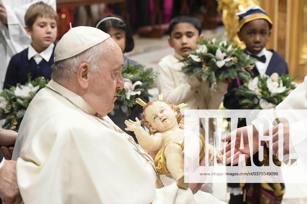 Italy, Rome, Vatican, 2023 12 24.Pope Francis presides the Christmas Eve mass at St. Peter s Basilica in the Vatican. Photograph by VATICAN MEDIA Catholic Press Photo