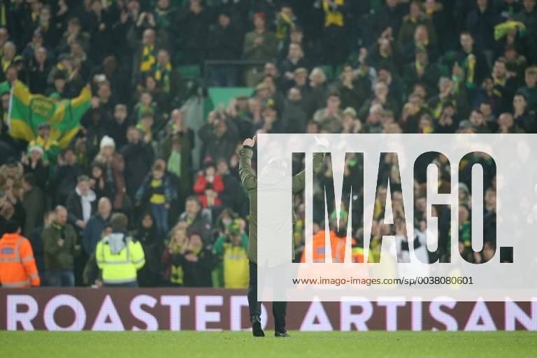 Norwich City v Nottingham Forest Sky Bet Championship Norwich Head Coach Daniel Farke celebrates his side?s hard earned point with the home fans at the end of the Sky Bet Championship match at Carrow Road, Norwich Content Not Available For UK Newspapers