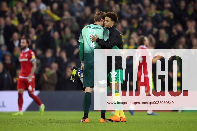 Norwich City v Nottingham Forest Sky Bet Championship Tim Krul of Norwich and Jamal Lewis of Norwich at the end of the Sky Bet Championship match at Carrow Road, Norwich Content Not Available For UK Newspapers