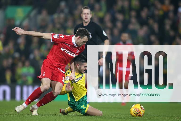 Norwich City v Nottingham Forest Sky Bet Championship Emiliano Buendia of Norwich and Jack Robinson of Nottingham Forest battle for the ball during the Sky Bet Championship match at Carrow Road, Norwich Content Not Available For UK Newspapers
