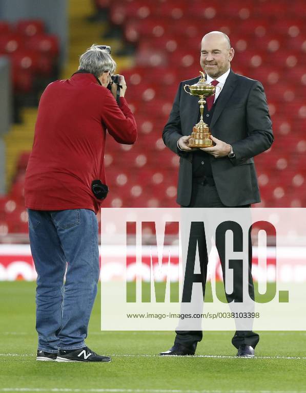 European Ryder Cup Team Captain Thomas Bjorn poses with the Ryder Cup trophy before the Premier League match at Anfield Stadium, Liverpool. Picture date 29th December 2018. Picture credit should read: Andrew Yates Sportimage .