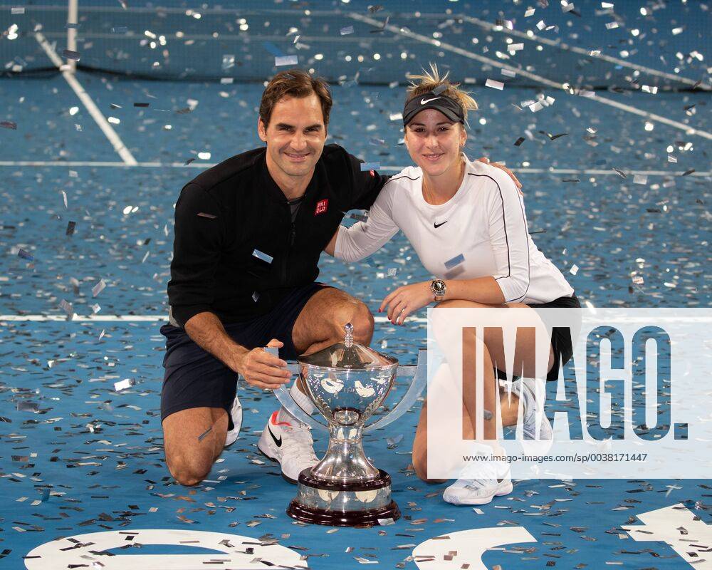 L R Winners Belinda Bencic and Roger Federer Mixed Doubles Presentation Tennis Hopman Cup 2019 ITF RAC Arena Perth Western Australia Australia 5 January 2019 Â