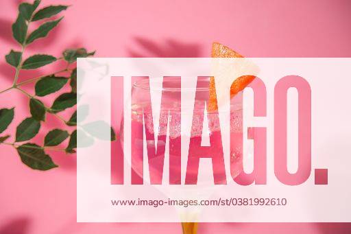 A glass of gin and tonic on a pink background 1000659 RECORD DATE NOT STATED
