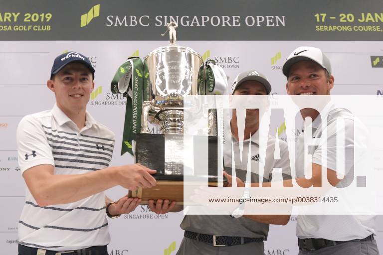 (190115) -- SINGAPORE, Jan. 15, 2019 -- Spain s player Sergio Garcia (C), England s player Paul Casey (R) and England s player Matthew Fitzpatrick attend the pre-tournament SMBC Singapore Open press conference PK Pressekonferenz held at Sentosa Golf Club in Singapore, on Jan 15, 2019. ) (SP)SINGAPORE-GOLF-SMBC SINGAPORE OPEN-PRESS CONFERENCE ThenxChihxWey