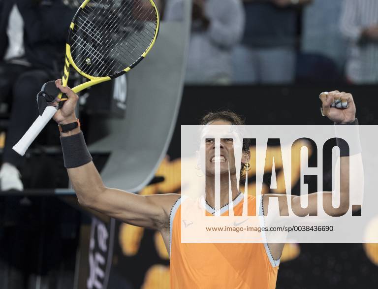 (190122) -- MELBOURNE, Jan. 22, 2019 -- Rafael Nadal of Spain celebrates after the men s singles Quarterfinals match between Rafael Nadal of Spain and Frances Tiafoe of the United States at the 2019 Australian Open in Melbourne, Australia, on Jan. 22, 2019. Rafael Nadal won 3-0. Lui Siu Wai) (SP)AUSTRALIA-MELBOURNE-TENNIS-AUSTRALIAN OPEN-DAY 9 lvxiaowei