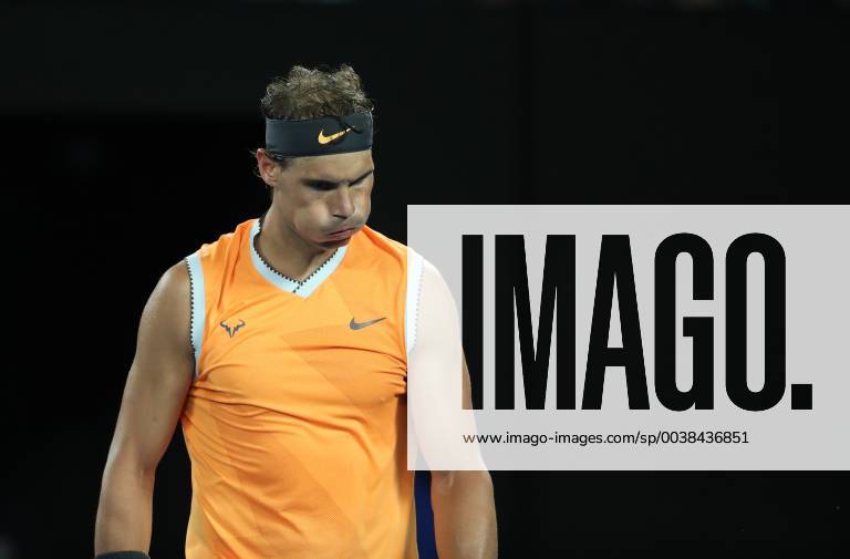 (190122) -- MELBOURNE, Jan. 22, 2019 (Xinhua) -- Rafael Nadal of Spain reacts during the men s singles Quarterfinals match between Rafael Nadal of Spain and Frances Tiafoe of the United States at the 2019 Australian Open in Melbourne, Australia, on Jan. 22, 2019. Rafael Nadal won 3-0. (Xinhua Bai Xuefei) (SP)AUSTRALIA-MELBOURNE-TENNIS-AUSTRALIAN OPEN-DAY 9