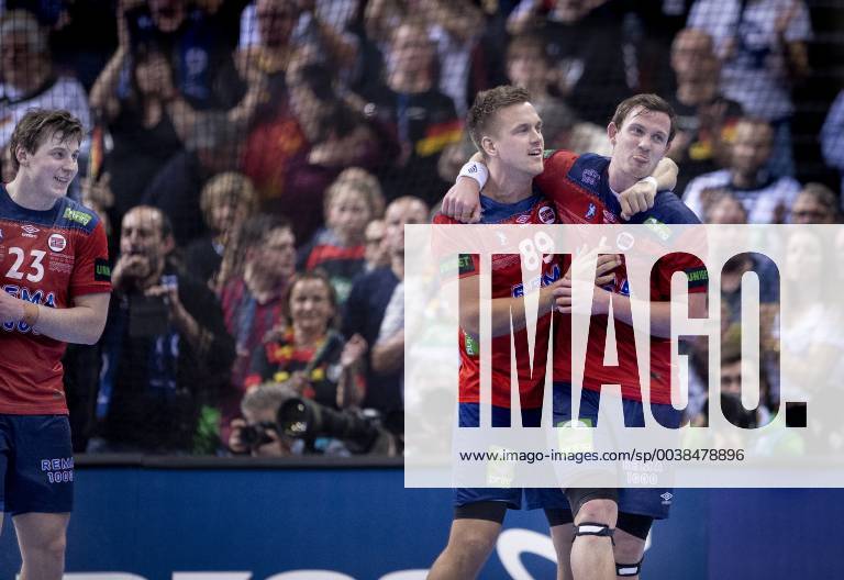 Sander Sagosen Espen Lie Hansen and Goeran Johannessen of Norway after the men s IHF Handball World Championship semifinal between Germany Norway in Hamburg Germany on Friday Jan 25 2019 Hamburg Tyskland,