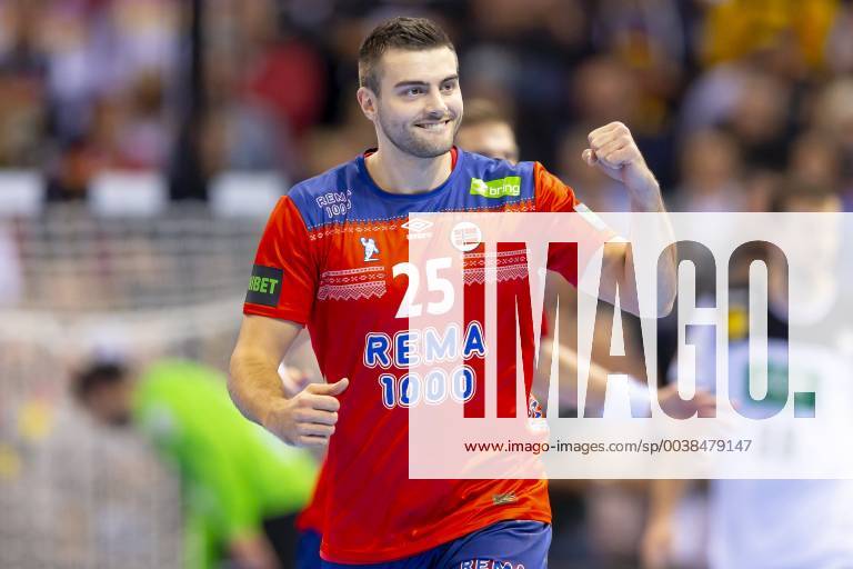Eivind Tangen Nr 25 Norway is happy Germany vs Norway Semifinal Handball IHF Handball World Championship 25 01 19 Hamburg Hamburg Germany Barclaycard Arena