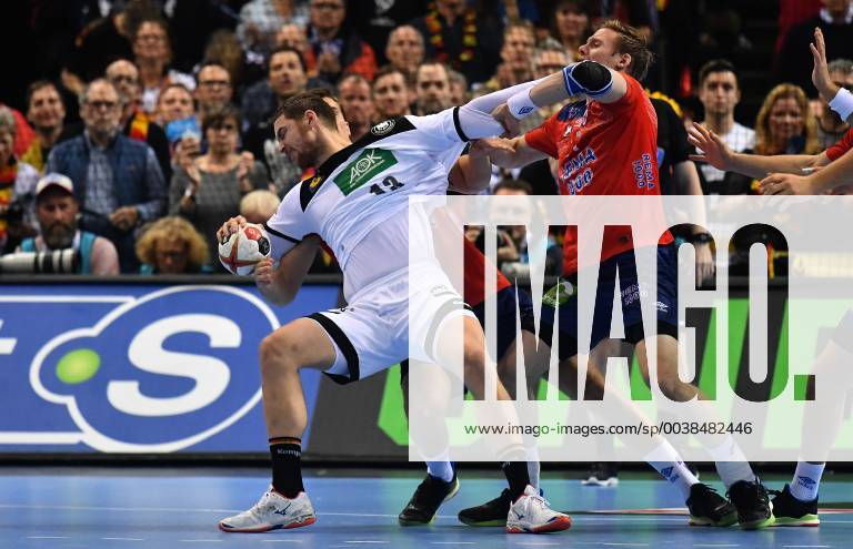 Hendrik Pekeler Germany and Magnus Gullerud Norway in duel Germany Norway Germany Norway IHF Handball World Championship 2019 Handball World Championship 2019 Men Men Men Men Handball Germany Germany Semifinal Match 2 2 half final Hamburg 25 1 2019