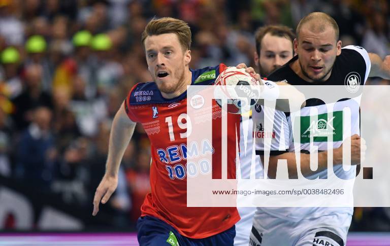 Kristian Bjornsen Kristian Bjoernsen Norway on and behind Paul Drux Germany Steffen Fäth Germany Germany Norway Norway IHF Handball World Championship 2019 Men Handball World Championship 2019 Men Men Handball men Handball Germany Germany Semifinal Game 1 half final Hamburg 25 1 2019