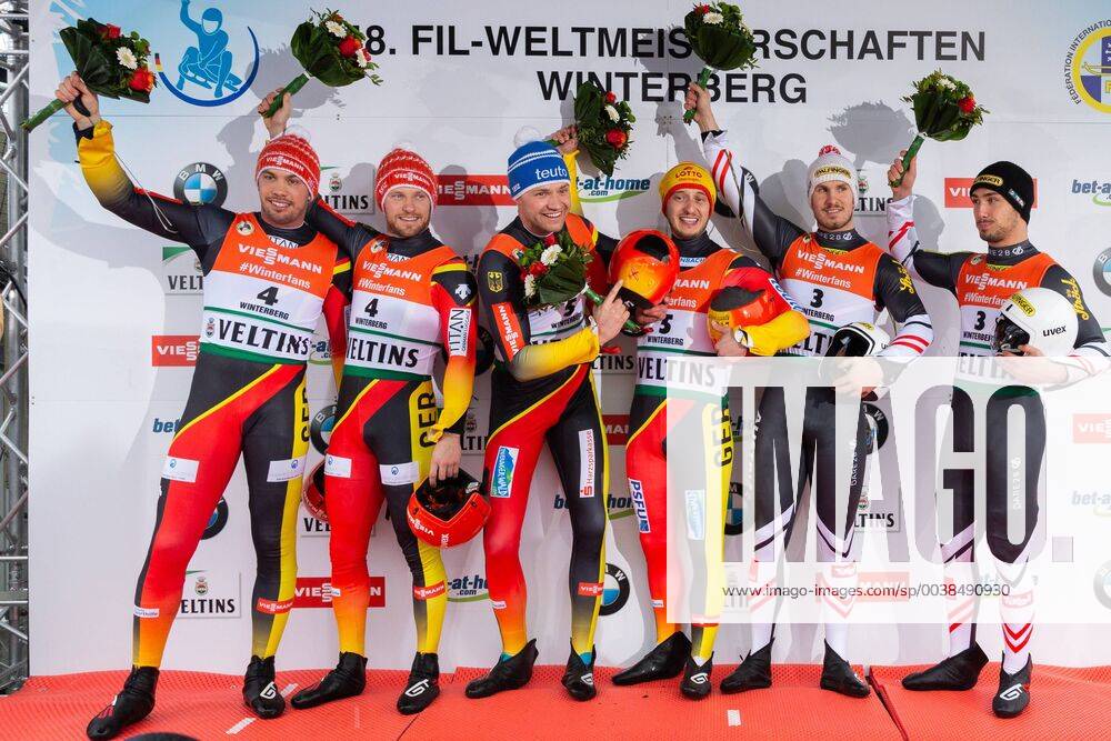V li Tobias Wendl GER Germany Tobias Arlt GER Germany Toni Eggert GER Germany Sascha Benecken GER Germany Thomas Steu AUT Austria Lorenz Koller AUT Austria Flower Ceremony Flower Ceremony Award Ceremony Jubel celebration FIL Luge World Championship 2019 Winterberg