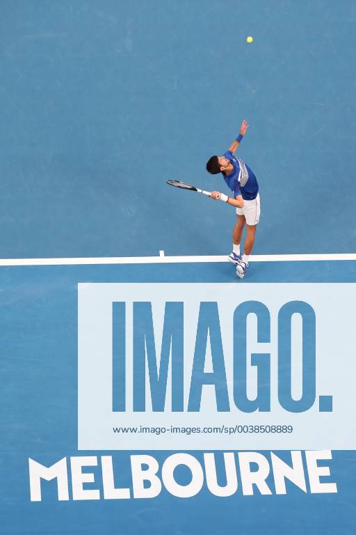 (190127) -- MELBOURNE, Jan. 27, 2019 -- Novak Djokovic of Serbia serves during the men s singles final match between Novak Djokovic of Serbia and Rafael Nadal of Spain at 2019 Australian Open in Melbourne, Australia, Jan. 27, 2019. ) (SP)AUSTRALIA-MELBOURNE-TENNIS-AUSTRALIAN OPEN-DAY 14 LuixSiuxWai