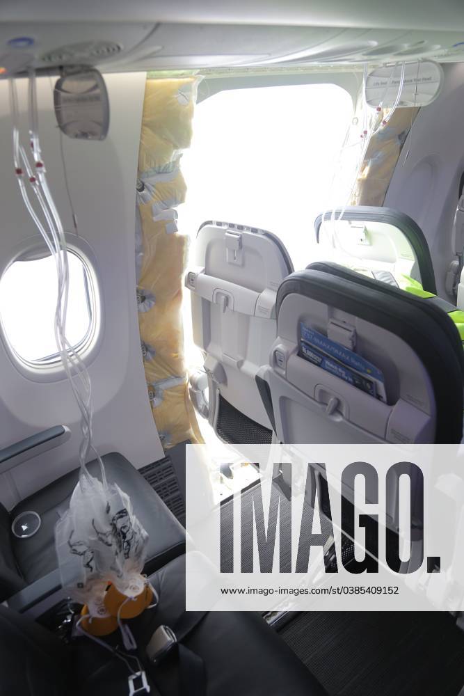 The missing door plug on Alaska Airlines Flight 1282, a Boeing 737-9 MAX commercial aircraft, January 7, 2024 in Portland, Oregon. The aircraft suffered a blowout of a door plug on January 5th resulting in uncontrolled decompression of the aircraft and forcing an emergency landing. Portland United States - ZUMAator 20240108_zaa_p138_004