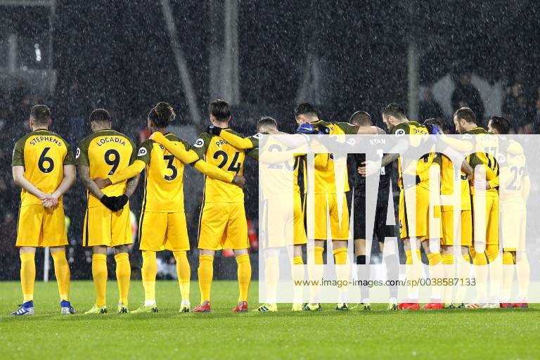 Brighton & Hove Albion FC pay respects to missing Cardiff City player Emiliano Sala and his pilot David Ibbotson during the Premier League match between Fulham and Brighton and Hove Albion at Craven Cottage, London, England on 29 January 2019.