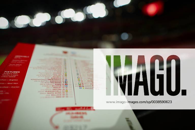 29th January 2019, Emirates Stadium, London, England; EPL Premier League Football, Arsenal versus Cardiff City; Emiliano Sala name is printed in the Cardiff City squad listing in the match day program ActionPlus12100808 ShaunxBrooks