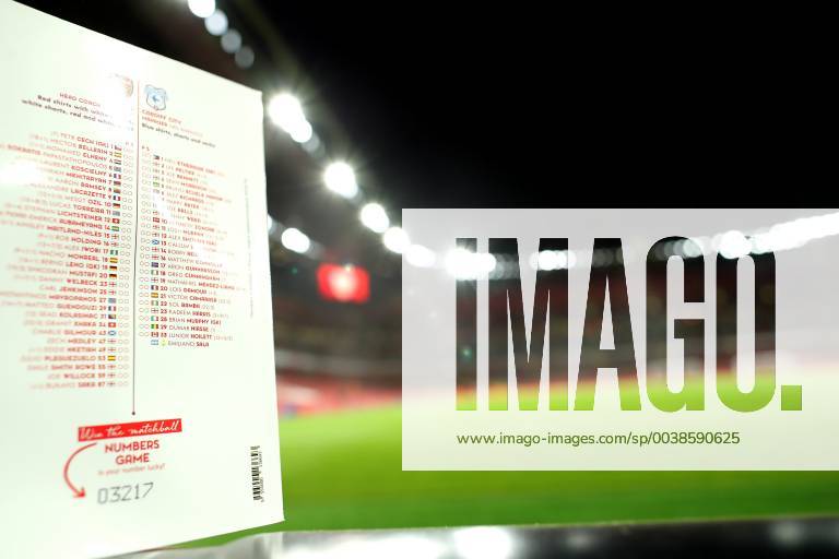 29th January 2019, Emirates Stadium, London, England; EPL Premier League Football, Arsenal versus Cardiff City; Emiliano Sala name is printed in the Cardiff City squad listing in the match day program ActionPlus12100810 ShaunxBrooks