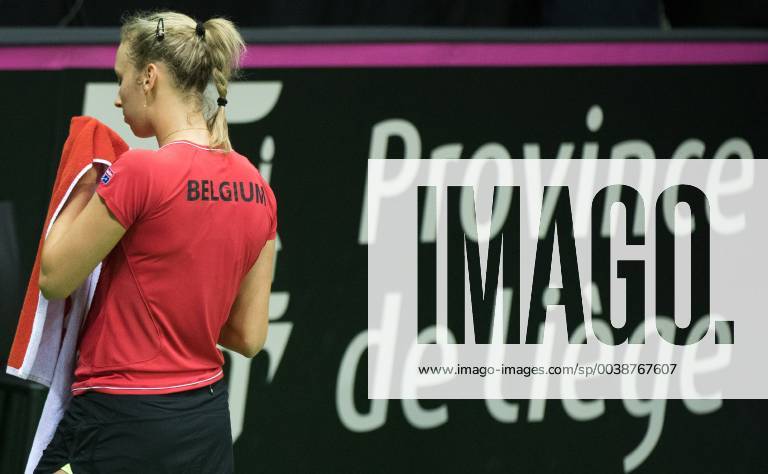 Belgian Elise Mertens looks dejected after a tennis match between Belgian Elise Mertens and French Caroline Garcia, the third rubber of the Fed Cup tennis meeting between Belgium and France, the quarter-finals of the World Group, Sunday 10 February 2019 in Liege. BENOITxDOPPAGNE x05527873x