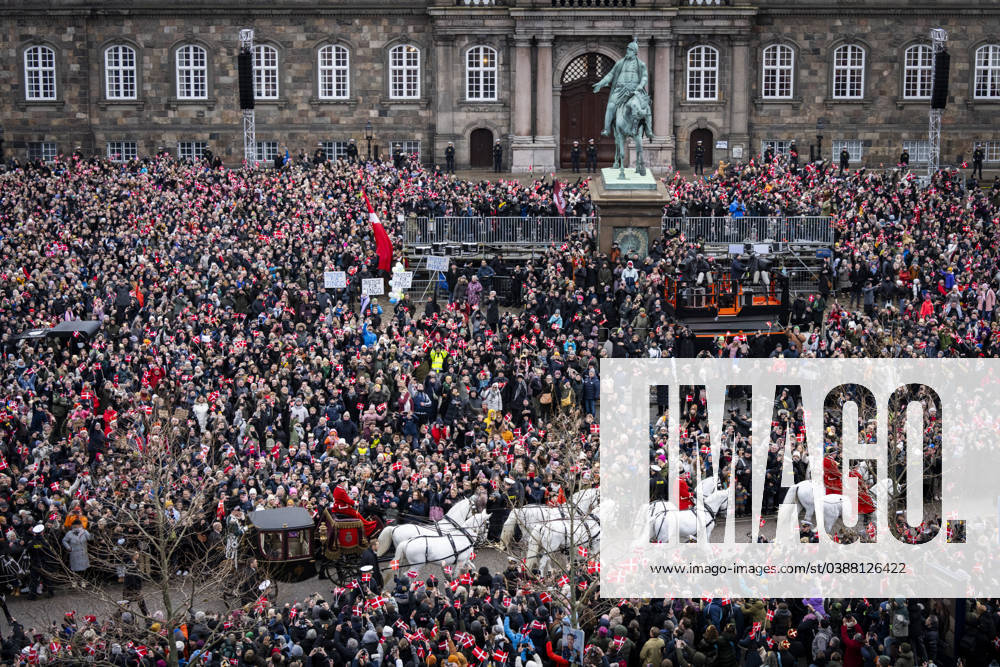 Denmark s Queen Margrethe is escorted by the Guard Hussar Regiment s Mounted Squadron in the gold carriage from Amalienborg Castle to Christiansborg Castle on Sunday, January 14, 2024 On 31 December 2023, the Queen announced that she would abdicate on 14 January and that Crown Prince Frederik would be Denmark s regent from that day , Copenhagen Denmark