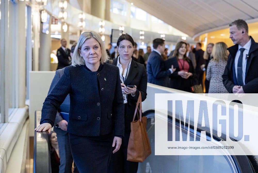 STOCKHOLM, SWEDEN 20240117 Magdalena Andersson S, leader of the Social Democrats, on her way to the parliamentary hearing of a motion of no confidence in the Council of State Romina Pourmokhtari L Stockholm SVERIGE