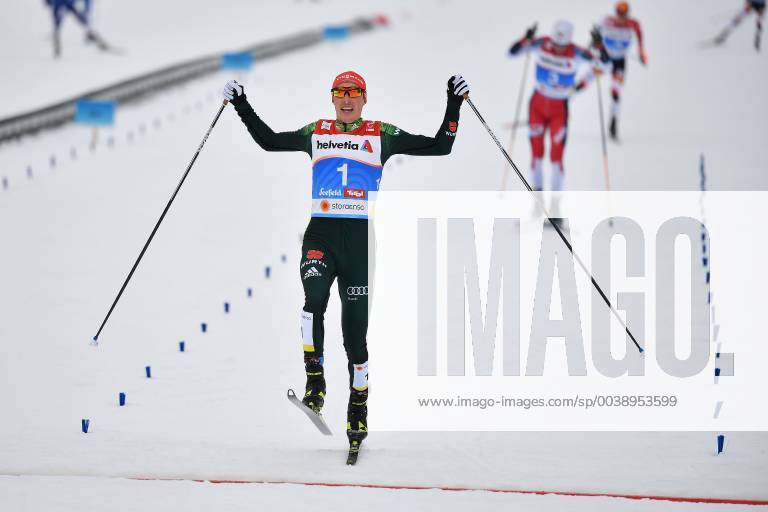 Crossing the finish line Eric FRENZEL GER Jubel Freude Begeisterung Aktion winner Sieger ahead of Jan SCHMID NOR and Franz Josef REHRL AUT Nordic combined single competition 10 km Nordic Combined LH Individual Gundersen 10km FIS Nordic Ski WM 2019 in Seefeld Austria 19 02 03 03 2019