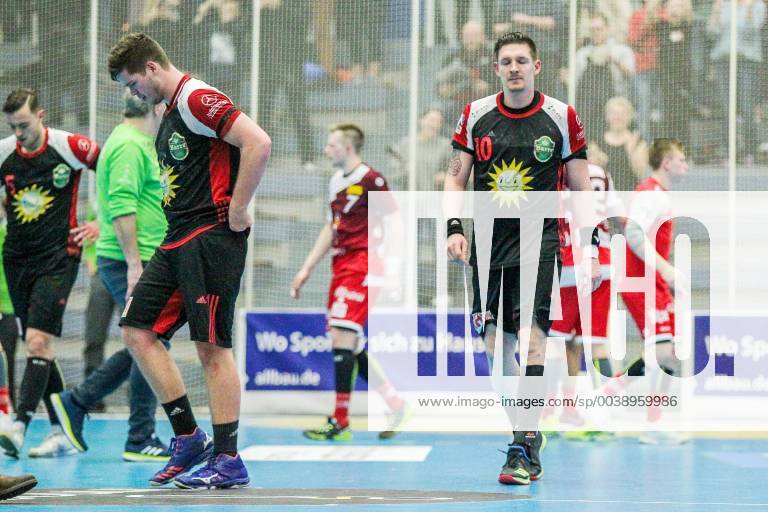 V l Moritz Schade Luebbecke 25 and Lukasz Gierak Luebbecke 10 are disappointed after the game on the field at the game TUSEM Essen vs TuS N Luebbecke Handball 2 Bundesliga 22 02 2019 TUSEM Essen vs TuS N Luebbecke Handball 2 Bundesliga 22 02 2019 Essen