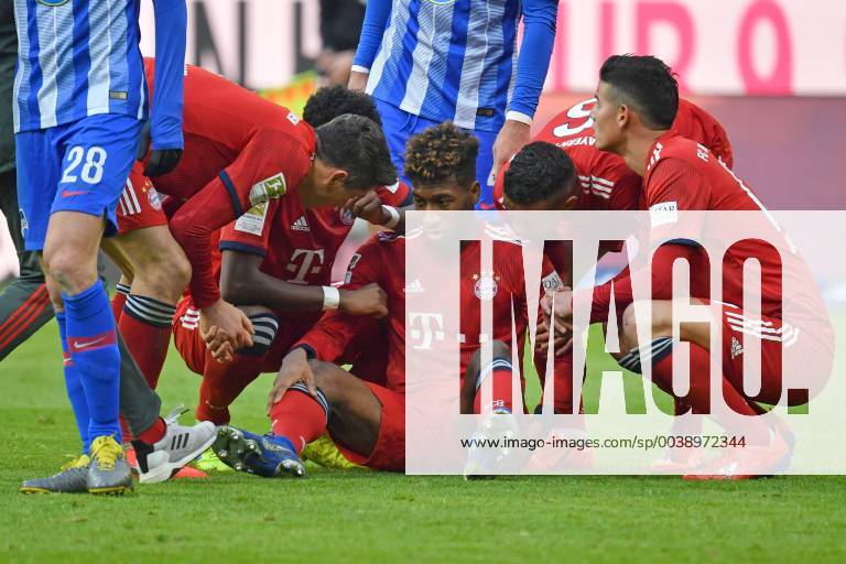 Kingsley COMAN Bayern Muenchen injured injury substitution football 1 Bundesliga 23 matchday matchday23 FC Bayern Muenchen M Hertha BSC Berlin B on 23 02 2019 in Muenchen A L L I A A N Z A R E N A DFL REGULATIONS PROHIBIT ANY USE OF PHOTOGRAPHS AS IMAGE SEQUENCES AND OR QUASI VIDEO