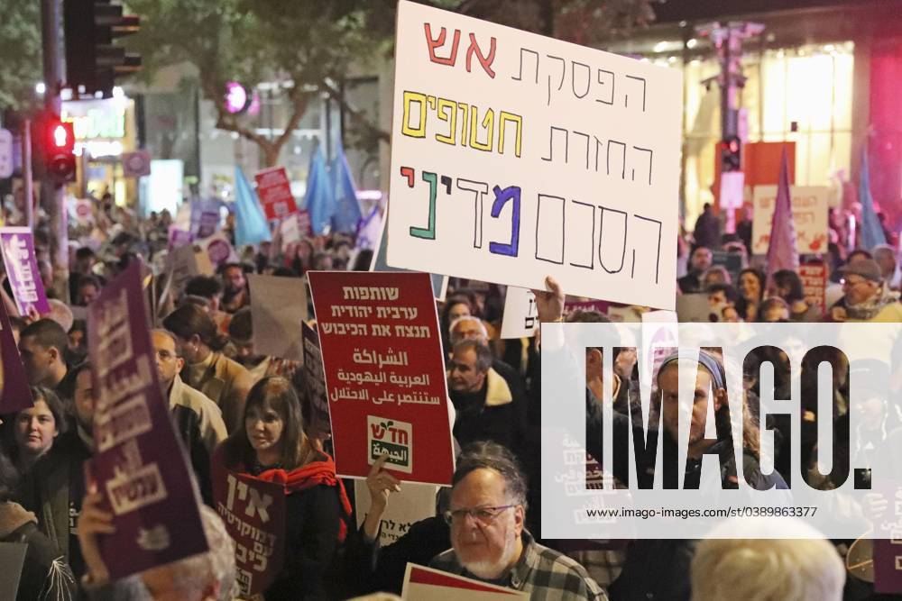 Anti-war rally in Israel People rally in Tel Aviv, Israel, on Jan. 18, 2024, calling for a cease-fire in the Israel-Hamas war. A14AA0002345689P