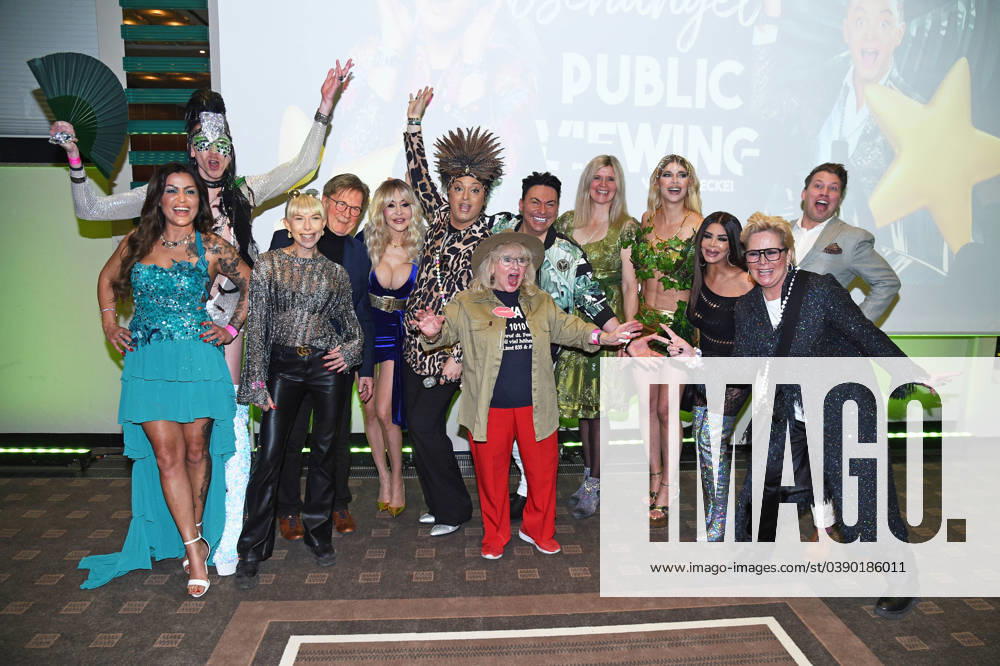 Jasmin Herren, Manuel Flickinger, Arno Funke, Toni Trips, Dolly Buster, Julian F M Stöckel, Matthias Mangiapane, Eva Jacob, Sandra Kiriasis, Micaela Schäfer, Kader Loth, Claudia Effenberg, Raul Richter at the public viewing for the TV launch of Ich bin ein Star Holt mich hier raus at the Hotel Pullmann Schweizer Hof in Berlin on 19 01 2024