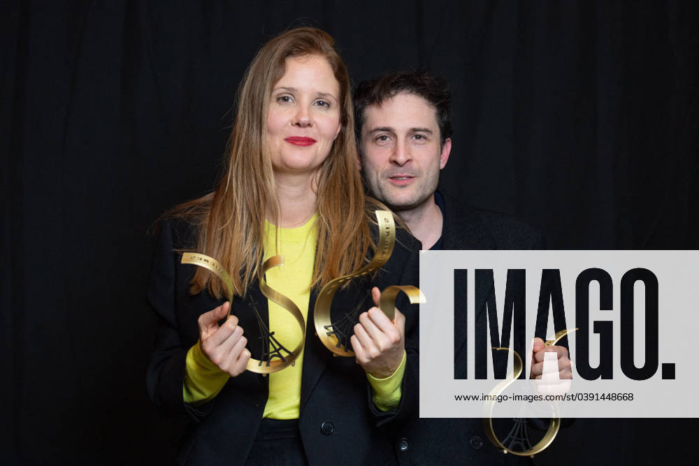 Lumieres Winners Photocall Exclusive. Justine Triet and Arthur Harari attending the Lumieres de la Presse Internationale Awards 2024 in Paris, France on January 22, 2024. Photo by Aurore Marechal ABACAPRESS.COM Paris France
