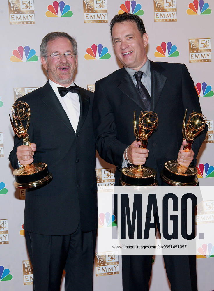 54th Annual Primetime Emmy Awards - Press Room Tom Hanks and Steven Spielberg, backstage at the 54th Annual Primetime Emmy Awards at the Shrine Auditorium in Los Angeles. September 22, 2002. Photo by Tsuni iPhoto.ca Los Angeles CA United States