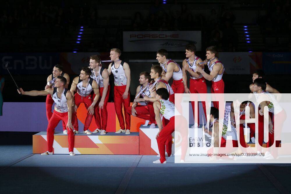 Winners GER RUS JPN after team challenge final at 2019 DTB Cup in Stuttgart 17 03 2019