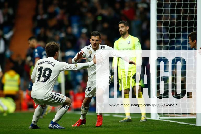 Madrid, MADRID, SPAIN - Dani Ceballos of Real Madrid celebrates a goal during the spanish championship, La Liga, football match played between Real Madrid and SD Huesca at Santiago Bernabeu Stadium in Madrid, Spain, on March 31, 2019. Soccer: La Liga - Real Madrid v Huesca - ZUMAa181 20190331_zaa_a181_118