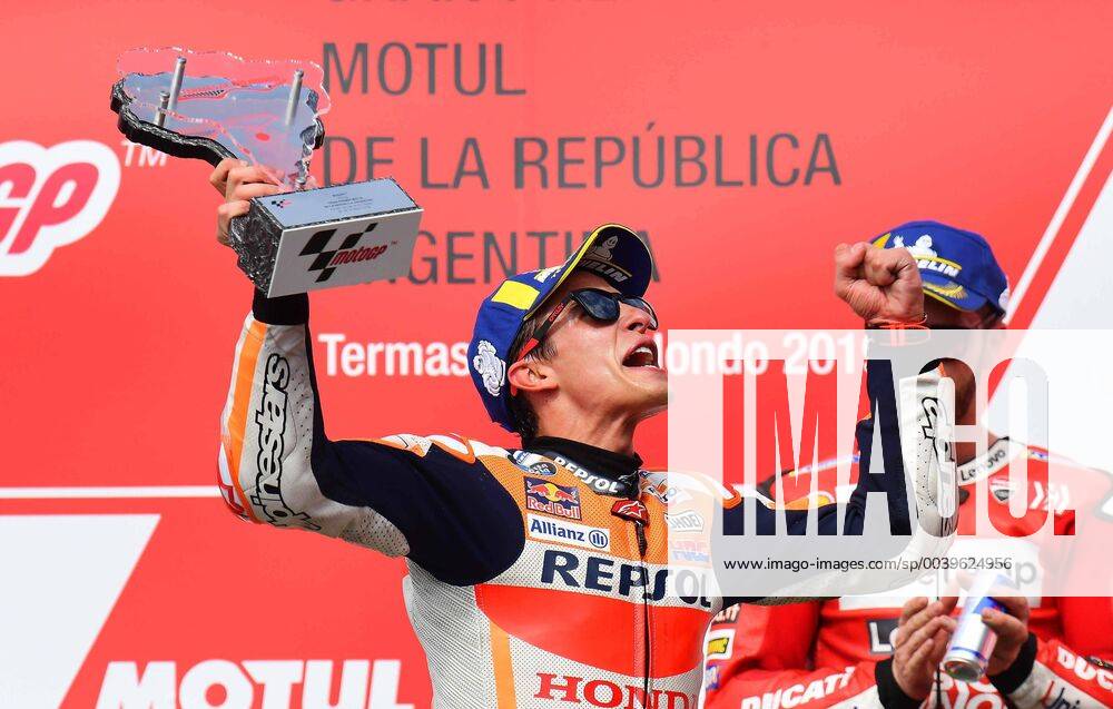 KW13 IPP20190331 Motorsports: MotoGP World Championship WM Weltmeisterschaft GP of Argentina, Marc Marquez †Repsol Honda Team - esulta sul podio dopo aver vinto la gara (Verwendung nur in Deutschland - GERMANY ONLY) *** IPP20190331 Motorsports MotoGP World Championship GP of Argentina Marc Marquez â⬠Repsol Honda Team esulta sul podio dopo aver vinto la gara Use only in Germany GERMANY ONLY