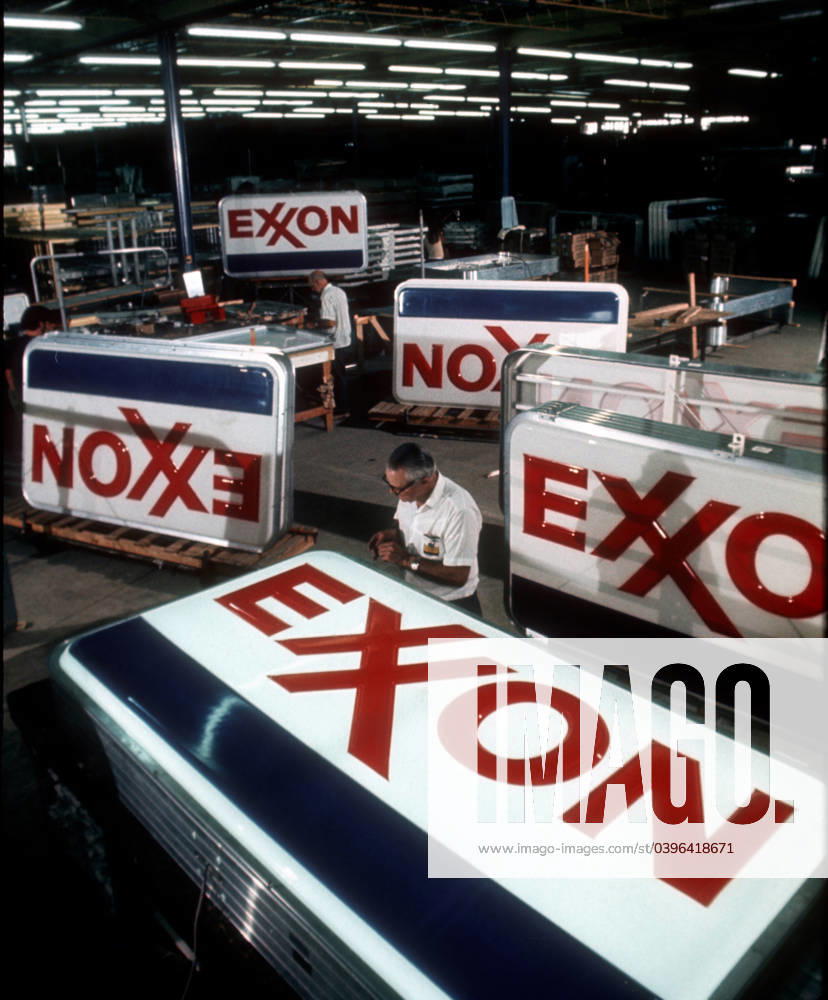 Exxon signs A 30 MG IMAGE OF: The new Exxon signs being made in Delaware after the namechange from Esso to Exxon Photo by Dennis Brack b11 Denton DE USA