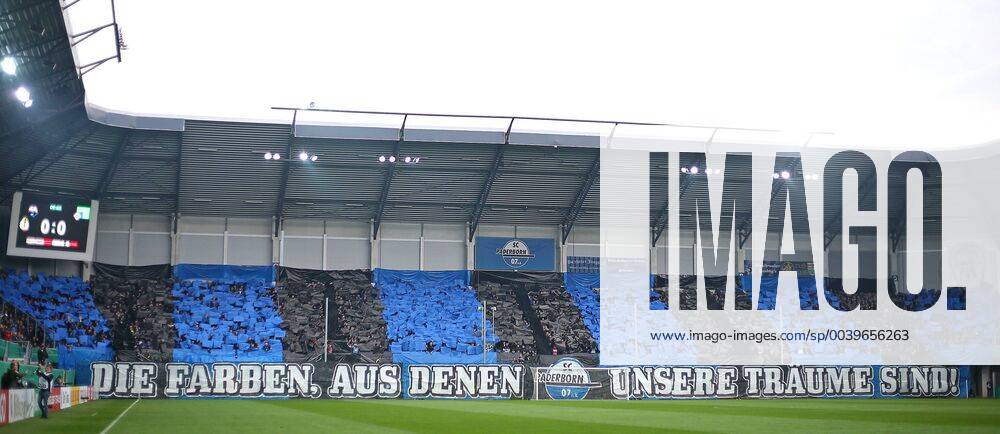 Soccer DFB Cup 2018 2019 Quarter finals SC Paderborn 07 Hamburger SV at the Benteler Arena Paderborn Choreo at the Paderborn Fanblock DFL and DFB regulations prohibit any use of photographs as image sequences and or quasi video