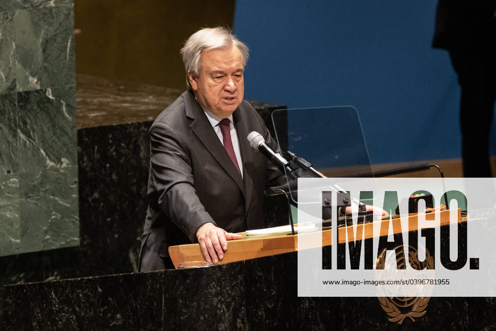 NY: United Nations Holocaust Memorial Ceremony Secretary-General Antonio Guterres speaks during United Nations Holocaust Memorial Ceremony in observance of the International Day of Commemoration in memory of the victims of the Holocaust, 27 January at UN Headquarters in New York New York New York United States