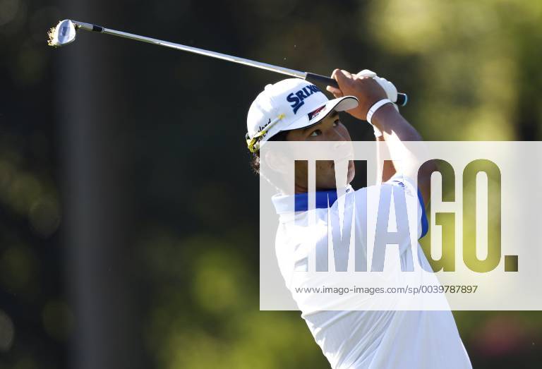 Hideki Matsuyama of Japan hits a ball to the 13th green at practice on the Wednesday before the 2019 Masters Tournament at Augusta National Golf Club in Augusta, Georgia, on April 10, 2019. AUG20190410109 JOHNxANGELILLO